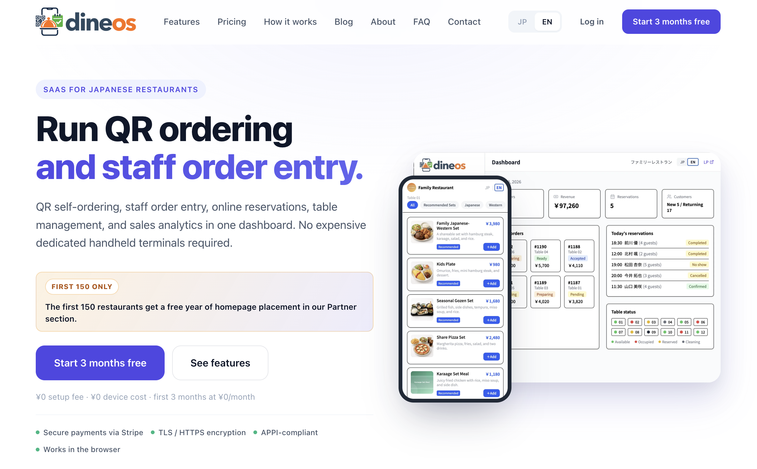 DineOS restaurant operations dashboard