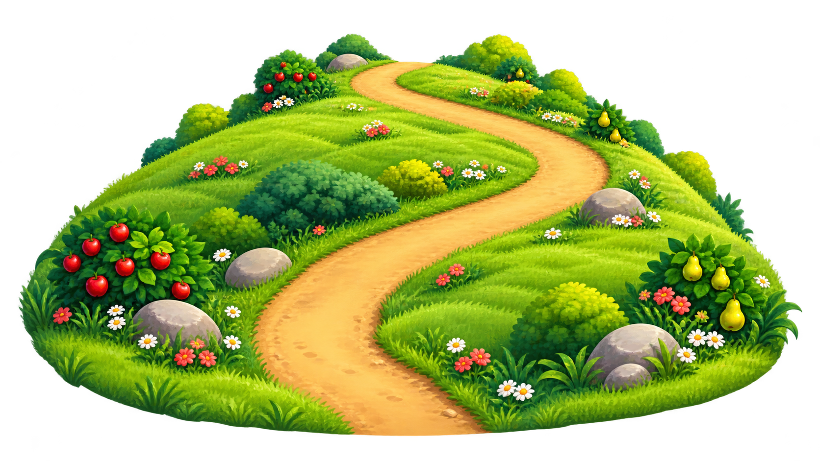 Vocabug level trail through a bright garden world
